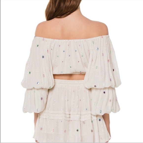 Rococo Sand Embellished Plissé Cropped Top Off White Size XS - Picture 3 of 13